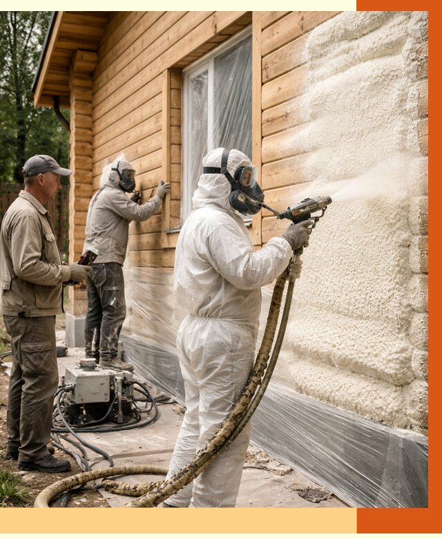 Утепление дома из бруса ППУ в Новотроицке от 4030 руб/м2 под ключ | ТепломастерНвт