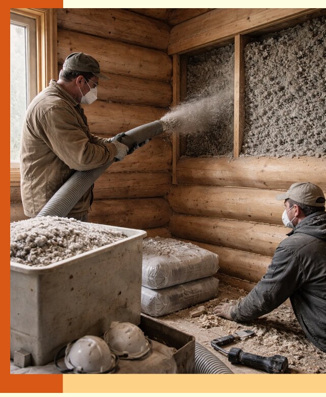 Утепление дома из бруса эковатой в Новотроицке