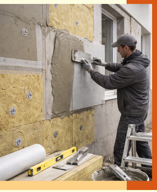 Утепление фасада под штукатурку в Новотроицке от 4397 руб/м2 — монтаж пенопластом и минватой | ТепломастерНвт