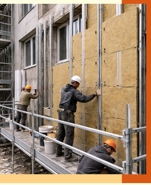 Утепление вентилируемого фасада в Новотроицке от 5862 руб/м2 — монтаж и утепление вентфасад | ТепломастерНвт