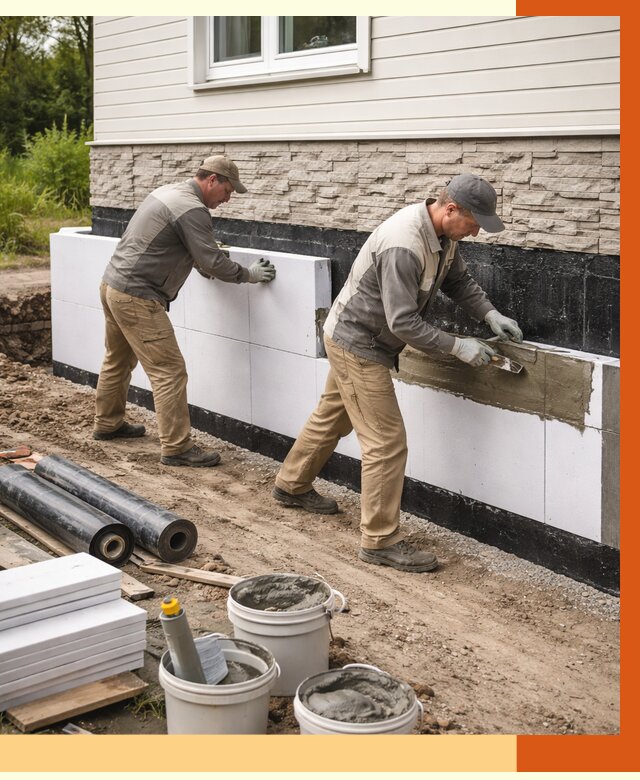 Утепление фундамента снаружи в Новотроицке от 4397 руб. за м² | ТепломастерНвт