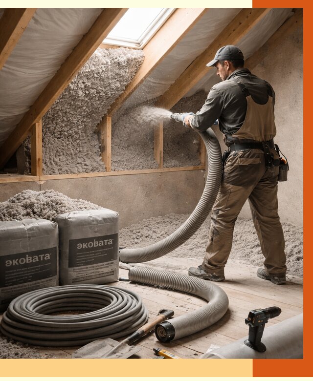 Утепление мансарды эковатой в Новотроицке от 2303 руб/м2 — монтаж, задувка, цена | ТепломастерНвт