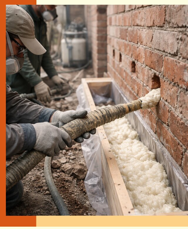 Заливка ППУ в пустоты кирпичной стены в Новотроицке