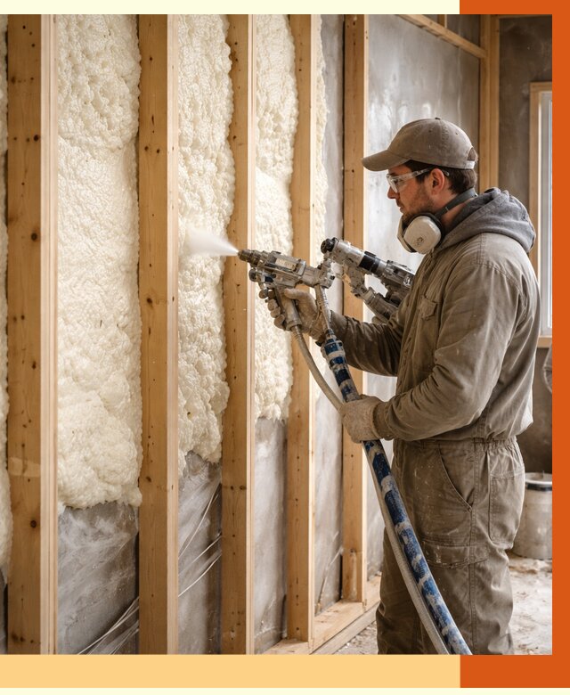 Утепление каркасной стены ППУ в Новотроицке от 4449 руб./м2 под ключ | ТепломастерНвт