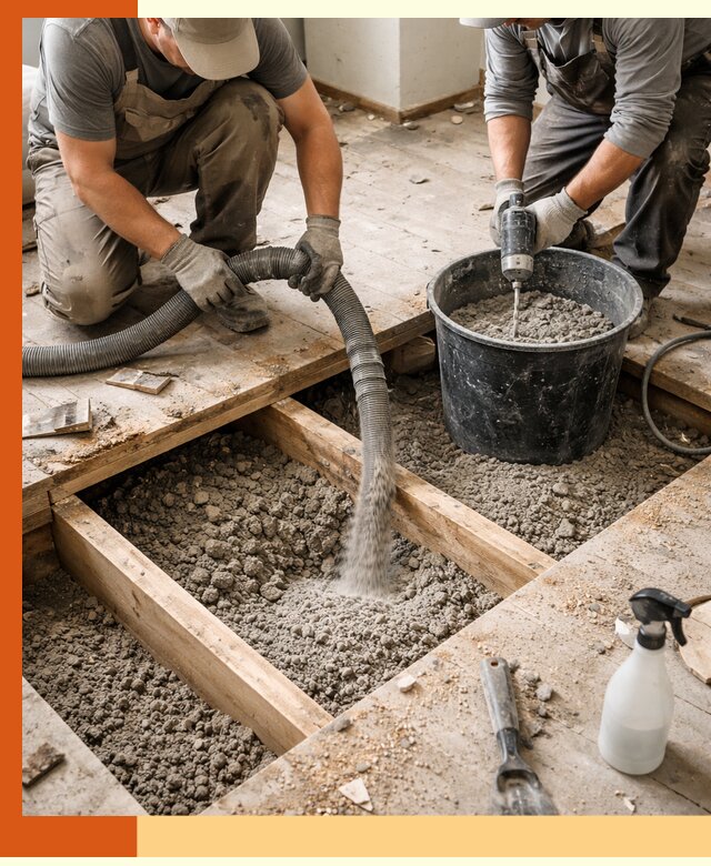 Заполнение пустот пола в Новотроицке полиуретаном и пенополистиролом