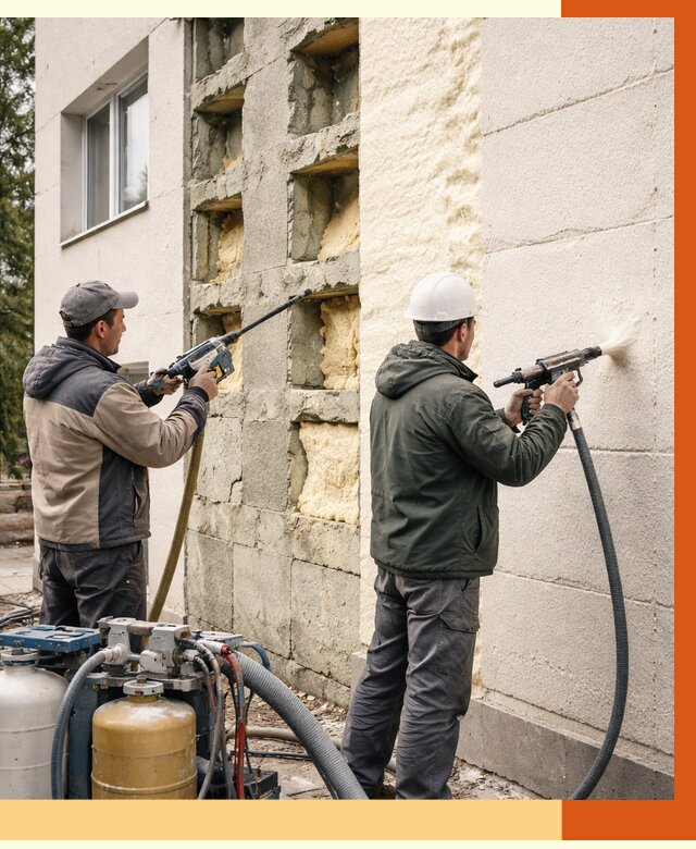 Заполнение пустот фасада в Новотроицке от 4711 руб. — утепление пустот облицовки | ТепломастерНвт