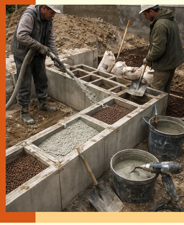 Заполнение полостей фундамента в Новотроицке герметичным утеплением и повышением прочности