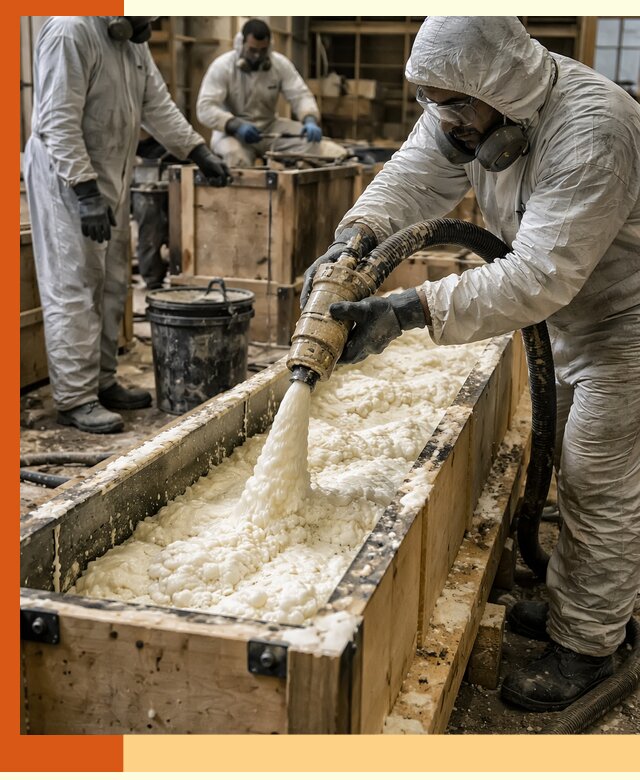 Заливка пенополиуретана в формы для утепления в Новотроицке