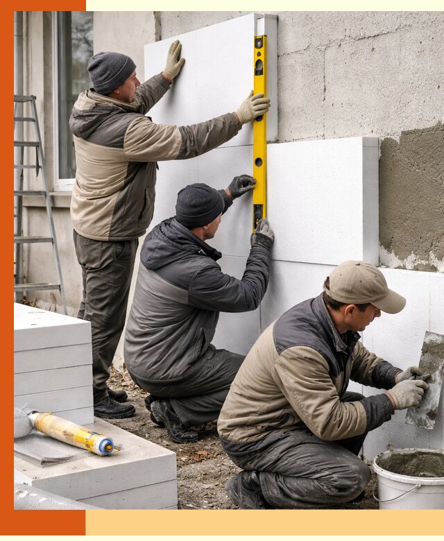 Утепление пенопластом наружных стен и фасадов в Новотроицке